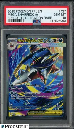 2025 Pokemon PFL En Special Illustration Rare #127 Mega Sharpedo Ex PSA 10 - Image 1