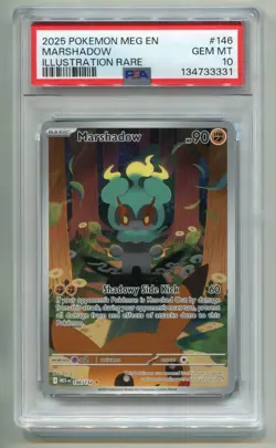 2025 POKEMON MEGA EVOLUTION MARSHADOW #146/132 F/A ILLUSTRATION RARE HOLO PSA 10 - Image 1