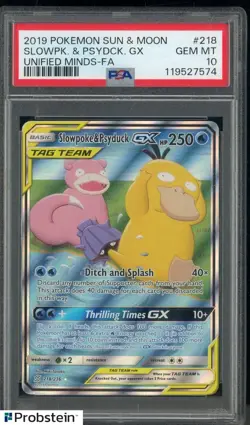 2019 Pokemon Sun & Moon Unified Minds #218 Slowpoke & Psyduck GX PSA 10 - Image 1