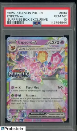 2025 Pokemon PRE EN Surprise Box Exclusive #034 Espeon ex PSA 10 GEM MINT - Image 1