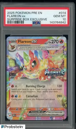 2025 Pokemon PRE EN Surprise Box Exclusive #014 Flareon ex PSA 10 GEM MINT - Image 1