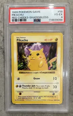 1999 Pokemon Game Pikachu Red Cheeks Shadowless PSA 4 VG-EX - Image 1
