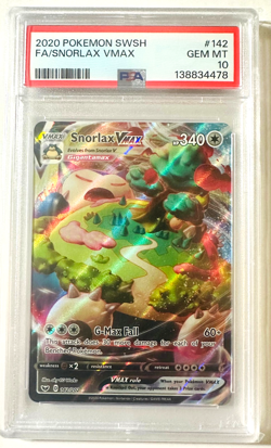 PSA 10 2020 POKEMON SNORLAX VMAX FULL ART FA SWSH HOLO SWORD & SHIELD #142/202 - Image 1
