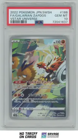 2022 Pokemon SWSH Full Art VSTAR Universe JPN Galarian Zapdos PSA 10 #188/172 AR - Image 1