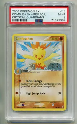 2006 POKEMON EX CRYSTAL GUARDIANS COMBUSKEN 16/100 REVERSE STAMPED HOLO PSA 9 P1 - Image 1