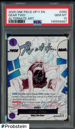 2025 One Piece OP11 EN #080 Gear Two Alternate Art PSA 10 GEM MINT - Image 1