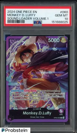 2024 One Piece EN Sound Loader Volume.1 #060 Monkey.D.Luffy PSA 10 GEM MINT - Image 1
