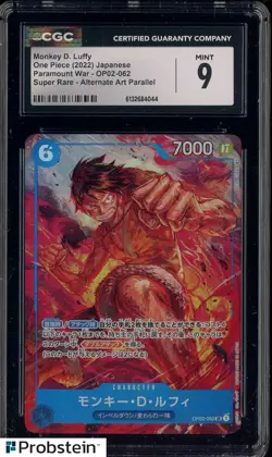 2022 One Piece Japanese Paramount War Alternate Art Monkey D Luffy SR CGC 9 MINT - Image 1