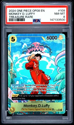 2024 ONE PIECE OP08-TWO LEGENDS TREASURE RARE #109 MONKEY D. LUFFY PSA 8 - Image 1