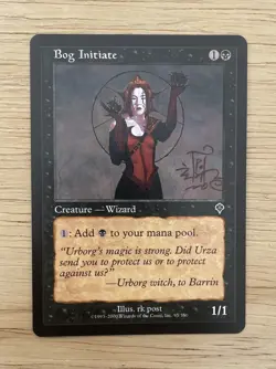 VINTAGE 2000 MTG Big Initiate Invasion NM Black Common SIGNED CARD - Image 1