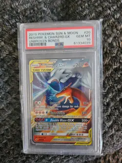 2019 Pokemon Sun & Moon Reshiram & Charizard PSA 10 GX 20/214 Unbroken Bonds - Image 1