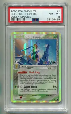 2005 POKEMON EX DELTA SPECIES BEEDRILL #1/113 REVERSE STAMPED HOLO FOIL PSA 8 P1 - Image 1