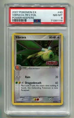 2007 POKEMON EX POWER KEEPERS VIBRAVA #40/108 REVERSE STAMPED HOLO FOIL PSA 8 P1 - Image 1