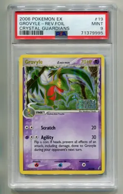 2006 POKEMON EX CRYSTAL GUARDIANS GROVYLE #19/100 REVERSE STAMPED HOLO PSA 9 P1 - Image 1
