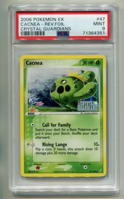2006 POKEMON EX CRYSTAL GUARDIANS CACNEA #47/100 REVERSE STAMPED HOLO PSA 9 P1 - Image 1