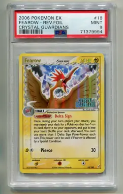2006 POKEMON EX CRYSTAL GUARDIANS FEAROW #18/100 REVERSE STAMPED HOLO PSA 9 P1 - Image 1