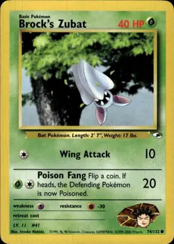 Pokemon Gym Heroes #074/132 Brock's Zubat (74) Common Lightly played C - Image 1