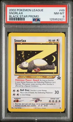 2002 WOTC POKEMON LEAGUE BLACK STAR PROMO SNORLAX #49 SLEEPING SNORLAX PSA 8 Q - Image 1