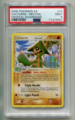 2006 POKEMON EX CRYSTAL GUARDIANS CACTURNE #15/100 REVERSE STAMPED HOLO PSA 9 P1 - Image 1