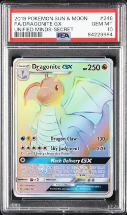 2019 POKEMON SUN & MOON UNIFIED MINDS SECRET #248 FULL ART/DRAGONITE GX PSA 10 - Image 1