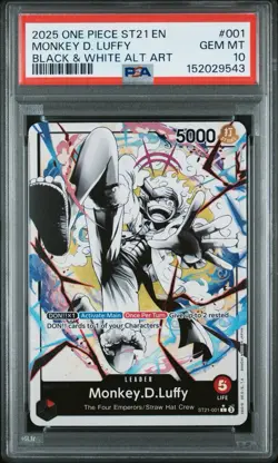 #4 2025 One Piece ST21 EN Black & White Alt Art #001 Monkey D Luffy PSA 10 - Image 1