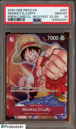 2024 One Piece EN Premium Card CL BCG Fest #001 Monkey D. Luffy PSA 10 GEM MINT - Image 1