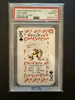 1996 POKEMON RED VERSION PLAYING CARDS KING OF CLUBS #059 ARCANINE PSA 10 - Image 1