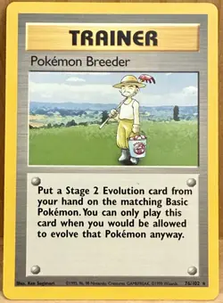 Pokemon Breeder Pokemon TCG Base Set Trainer Card 76/102 Unlimited Rare LP - Image 1