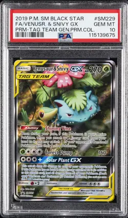 2019 POKEMON SM BLACK STAR PROMO #SM229 FULL ART/VENUSAUR & SNIVY GX PSA 10 - Image 1