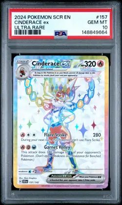 148849664 Cinderace ex 2024 Pokemon Stellar Crown #157/142 PSA 10 - Image 1