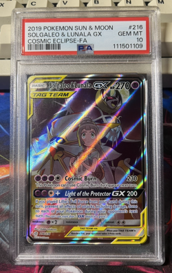 Pokemon 2019 Solgaleo & Lunala GX 216/236 Alt Art Cosmic Eclipse GEM MINT PSA 10 - Image 1