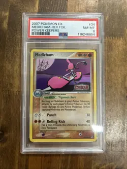Graded PSA 8 2007 Pokemon Ex Medicham Rev. Foil Power Keepers #34 - Image 1