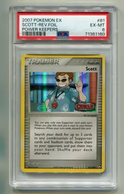 2007 POKEMON EX POWER KEEPERS SCOTT #81/108 REVERSE STAMPED HOLO FOIL PSA 6 P1 - Image 1
