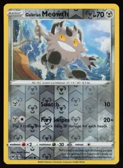 Reverse Holo Galarian Meowth 112/185 Vivid Voltage Kouki Saitou Pokemon Card - Image 1