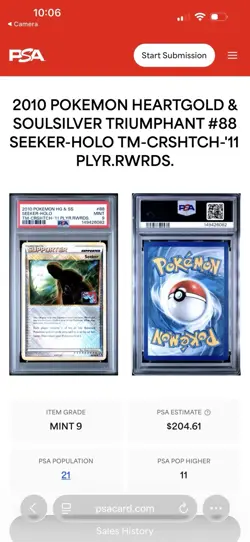 2010 POKEMON HEARTGOLD & SOULSILVER TRIUMPHANT #88 SEEKER-HOLO PSA 9 - Image 2