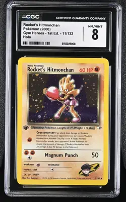 2000 Pokemon Gym Heroes Rocket's Hitmonchan 1st Edition Holo Rare #11 CGC 8 - Image 1