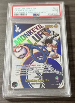 2025 One Piece En Dodgers X One Piece Night #010 Monkey D. Luffy PSA 9 MINT! - Image 1