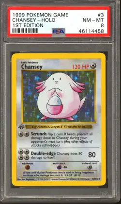 Pokemon Base Set 1st Edition Shadowless Chansey 3/102 PSA 8 - Image 1