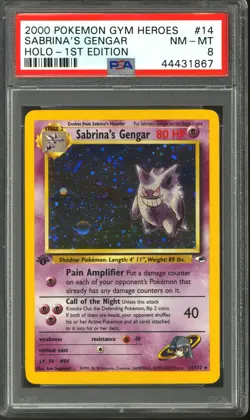 Pokemon Gym Heroes 1st Edition Sabrina's Gengar 14/132 PSA 8 - Image 1