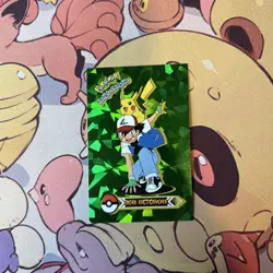 Green Holo Hit - Ash Ketchum - 2022 Pokemon Indigo League Sticker Set (Peru) - Image 1