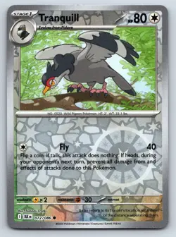 Tranquill Common Pokemon SV: Black Bolt Reverse Holo 072/086 NM - Image 1