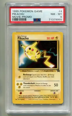 1999 POKEMON MOVIE PROMO PIKACHU #4 NON-HOLO BLACK STAR WOTC STAMPED PSA 8 B P1 - Image 1