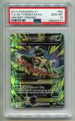 2015 POKEMON XY ANCIENT ORIGINS MEGA M TYRANITAR EX 92/98 ULTRA RARE HOLO PSA 10 - Image 1