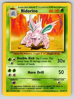 Nidorino 37/102 Base Set Pokemon TCG Vintage 1999 Uncommon LP Regular - Image 1