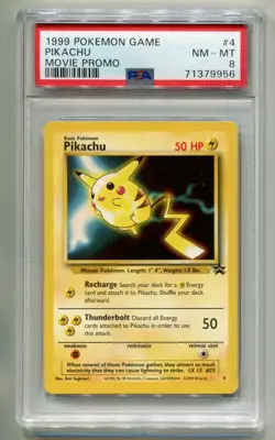 1999 POKEMON MOVIE PROMO PIKACHU #4 NON-HOLO BLACK STAR WOTC STAMPED PSA 8 A P1 - Image 1