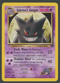 2000 Pokemon Gym Challenge Sabrina's Gengar 29/132 Rare Vintage Regular LP - Image 1