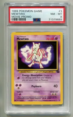 1999 POKEMON MOVIE PROMO MEWTWO #3 BLACK STAR WOTC PROMO STAMPED PSA 8 P1 - Image 1