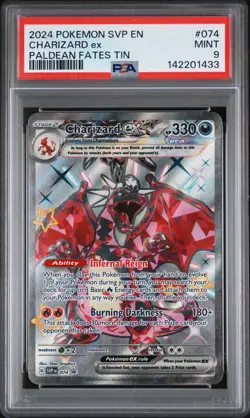 2024 POKEMON SVP EN-SV BLACK STAR PROMO PALDEAN FATES TIN CHARIZARD EX PSA 9 - Image 1