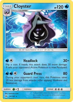 Cloyster #34/149 *REVERSE HOLO* (Sun & Moon Base Set) SM01 Pokemon NM *2017* - Image 3