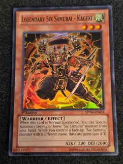 Yugioh Legendary Six Samurai - Kageki SDWA-EN018 Super Rare 1st Ed LP - Image 1